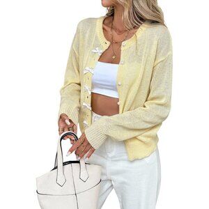 Women's Light Weight Knit Sweater X-Large Long Sleeve Bow Button Down Casual